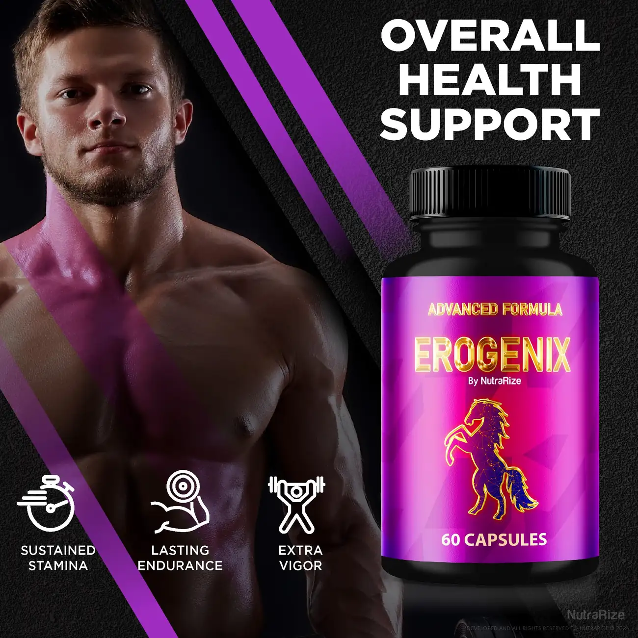 Erogenix male vitality supplement supporting sustained stamina, lasting endurance and extra vigor