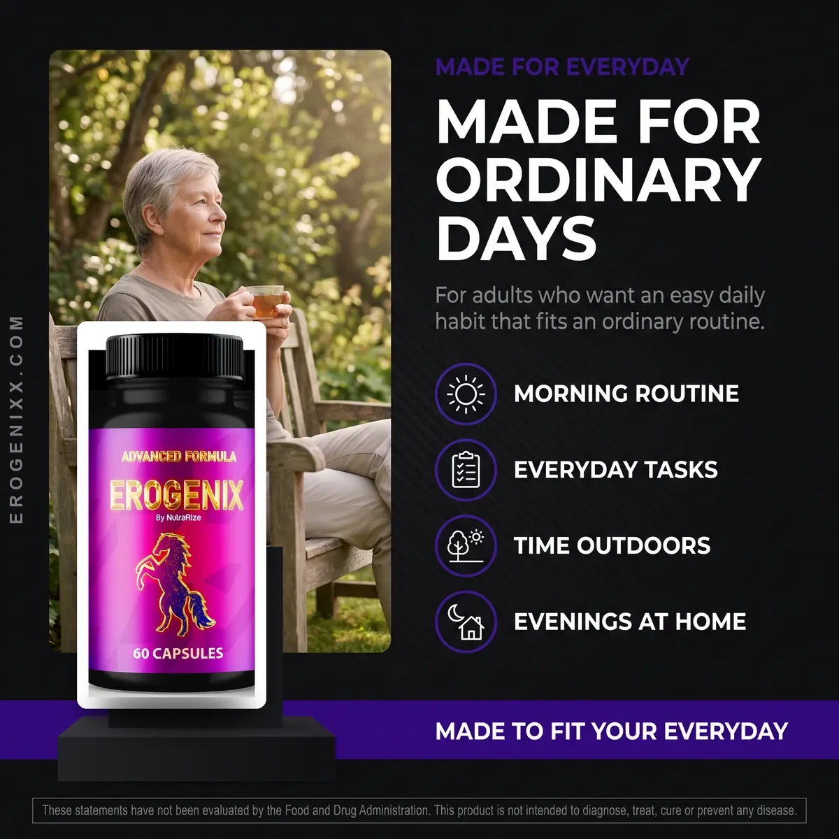 Erogenix is made for ordinary days: adult men supporting stamina and vitality alongside an active routine